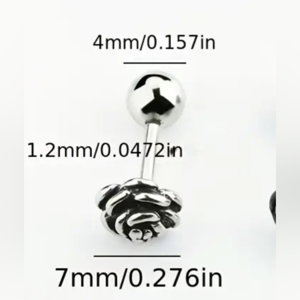 Stainless Steel Rose Flower Shape Ear Piercing Jewelry  Unisex - Picture 3 of 4